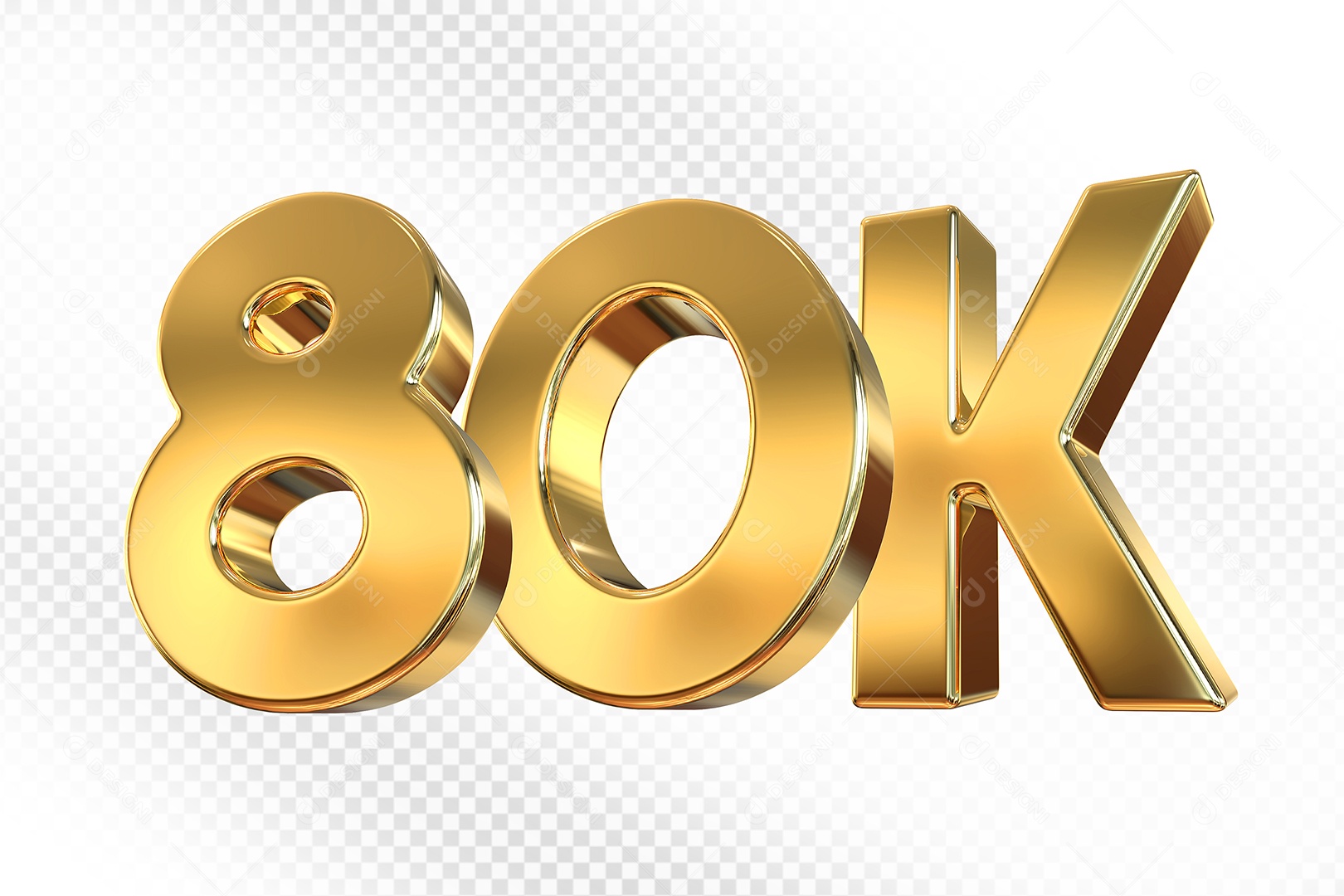 Número Dourado 80K Elemento 3D Para Composição PSD