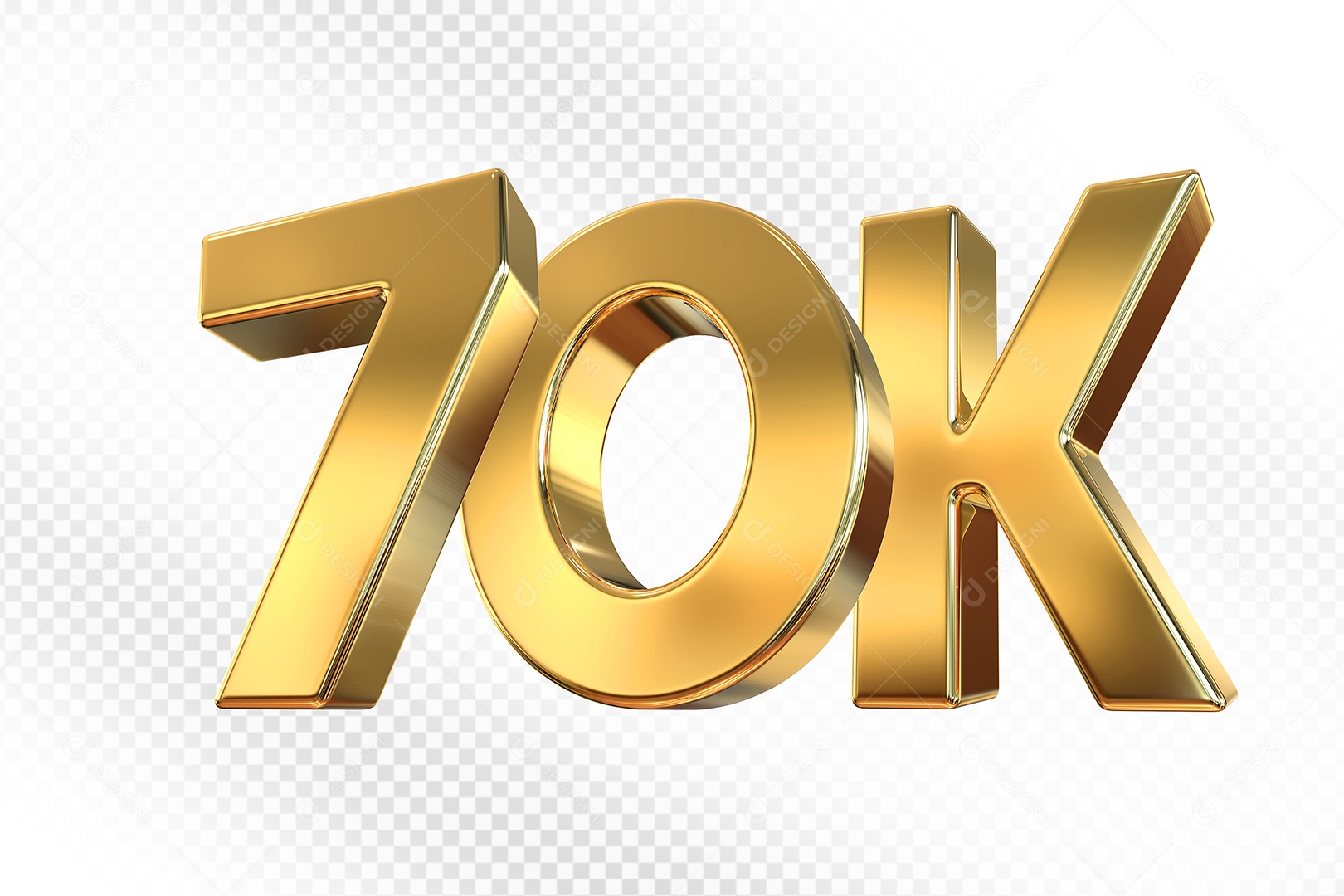 Número Dourado 70K Elemento 3D Para Composição PSD