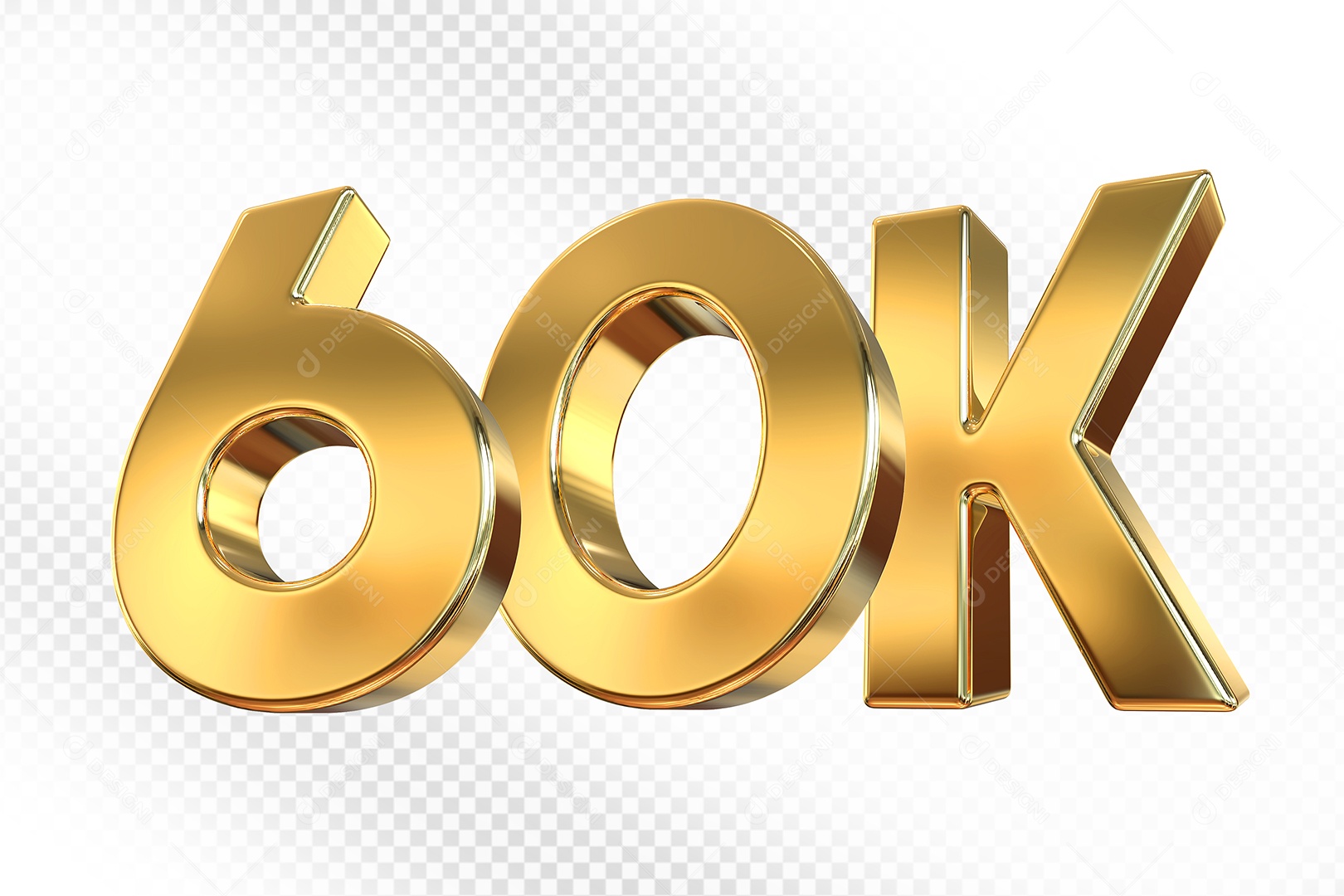 Número Dourado 60K Elemento 3D Para Composição PSD