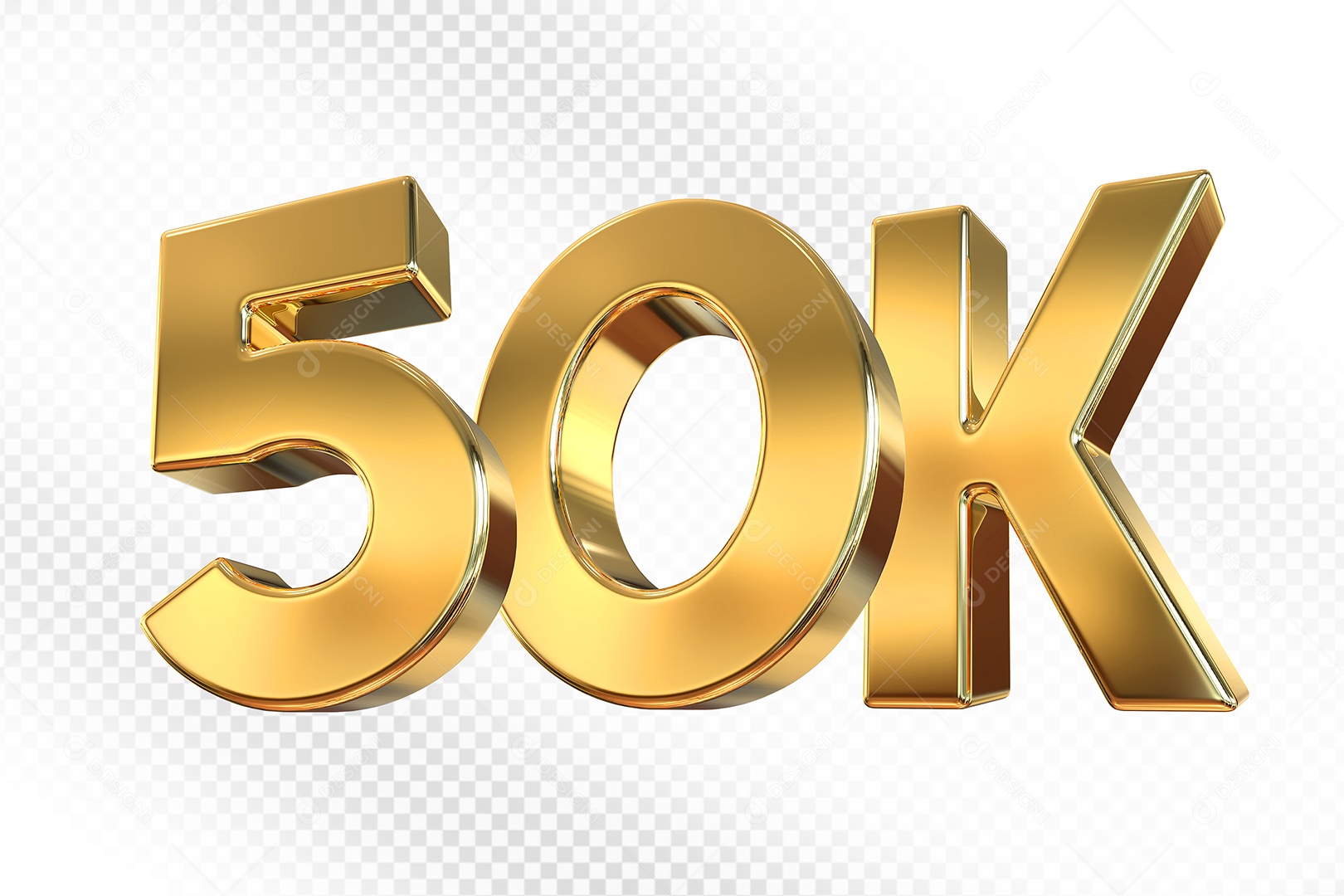 Número Dourado 50K Elemento 3D Para Composição PSD