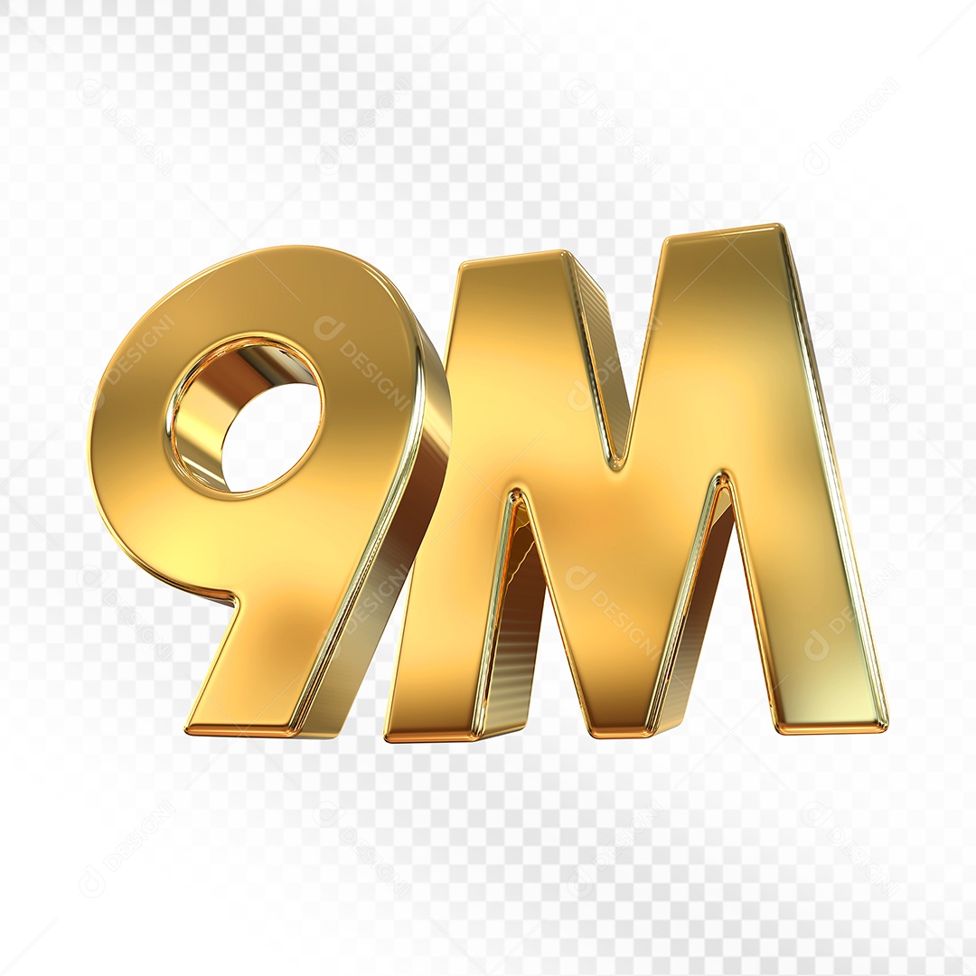 Número Dourado 9M Elemento 3D Para Composição PSD