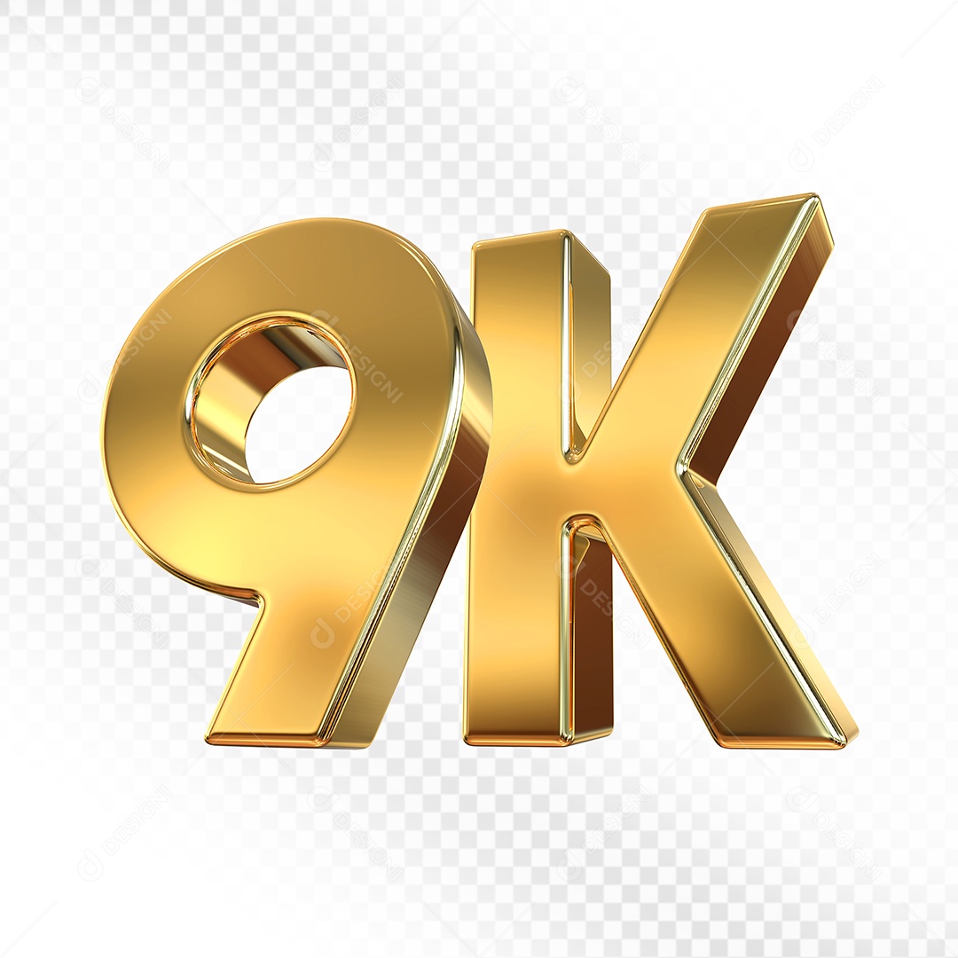 Número Dourado 9K Elemento 3D Para Composição PSD