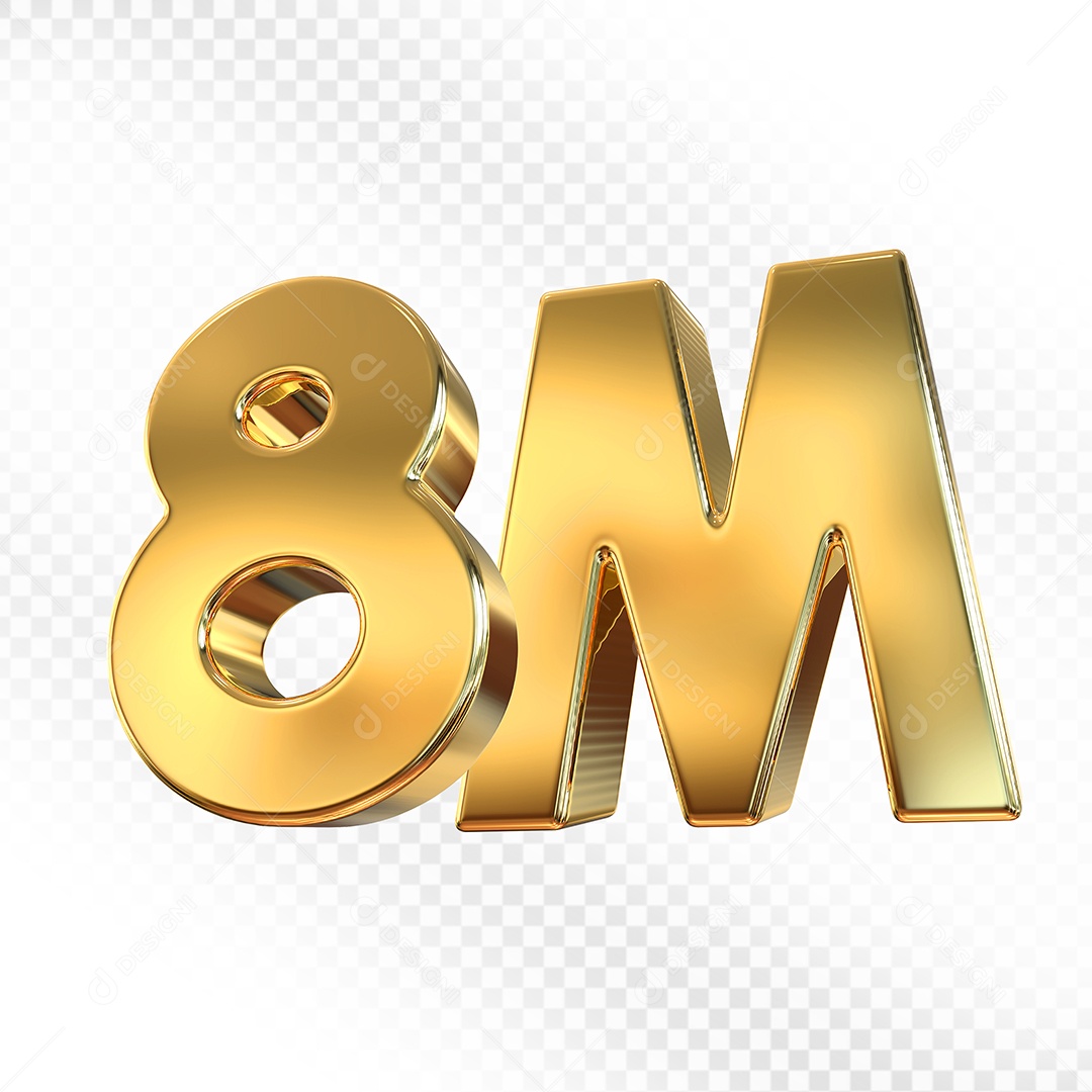 Número Dourado 8M Elemento 3D Para Composição PSD