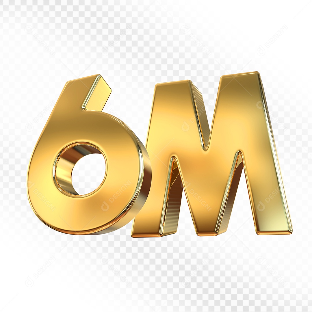 Número Dourado 6M Elemento 3D Para Composição PSD