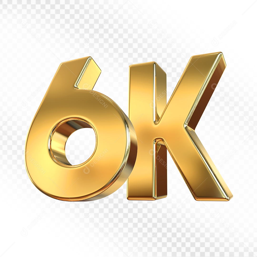 Número Dourado 6K Elemento 3D Para Composição PSD