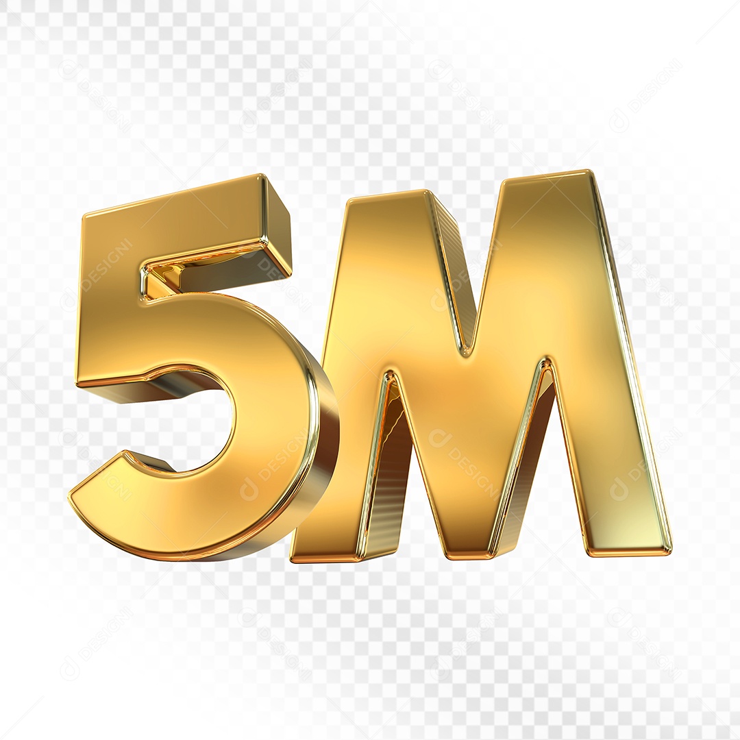 Número Dourado 5M Elemento 3D Para Composição PSD
