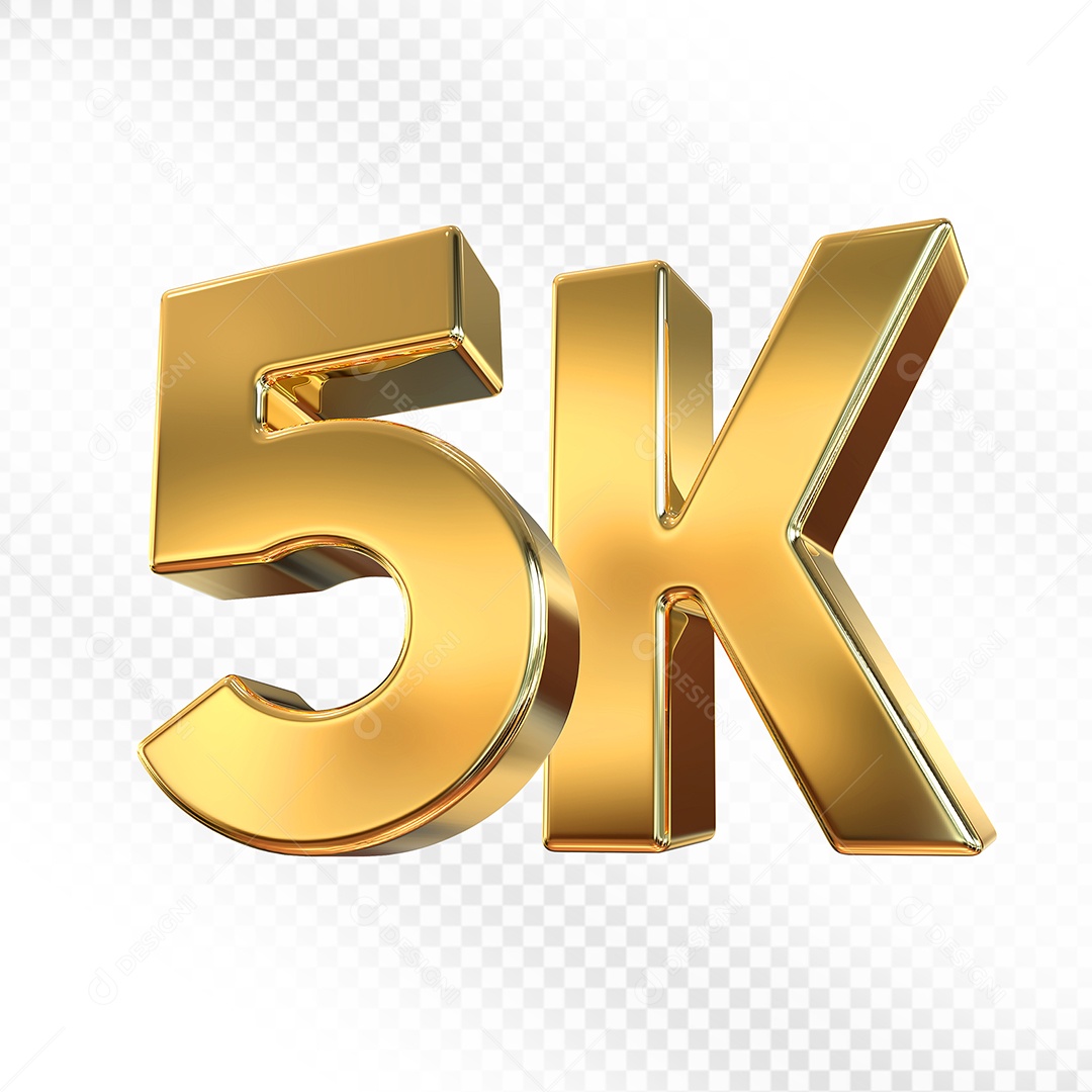 Número Dourado 5K Elemento 3D Para Composição PSD