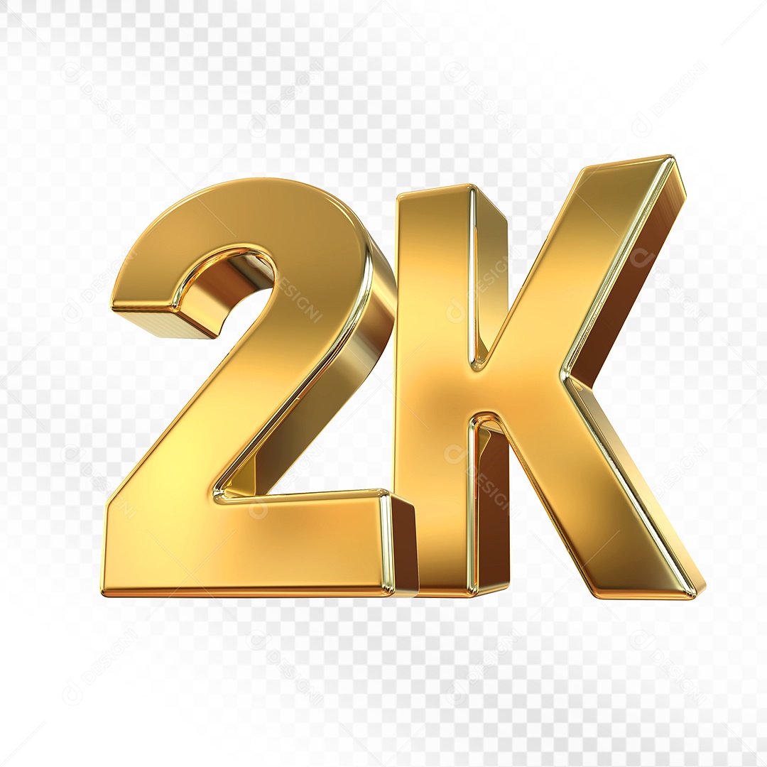 Número Dourado 2K Elemento 3D Para Composição PSD