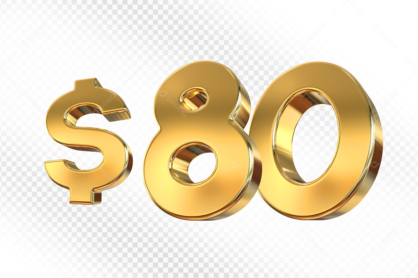 Número Dourado $80 Elemento 3D Para Composição PSD