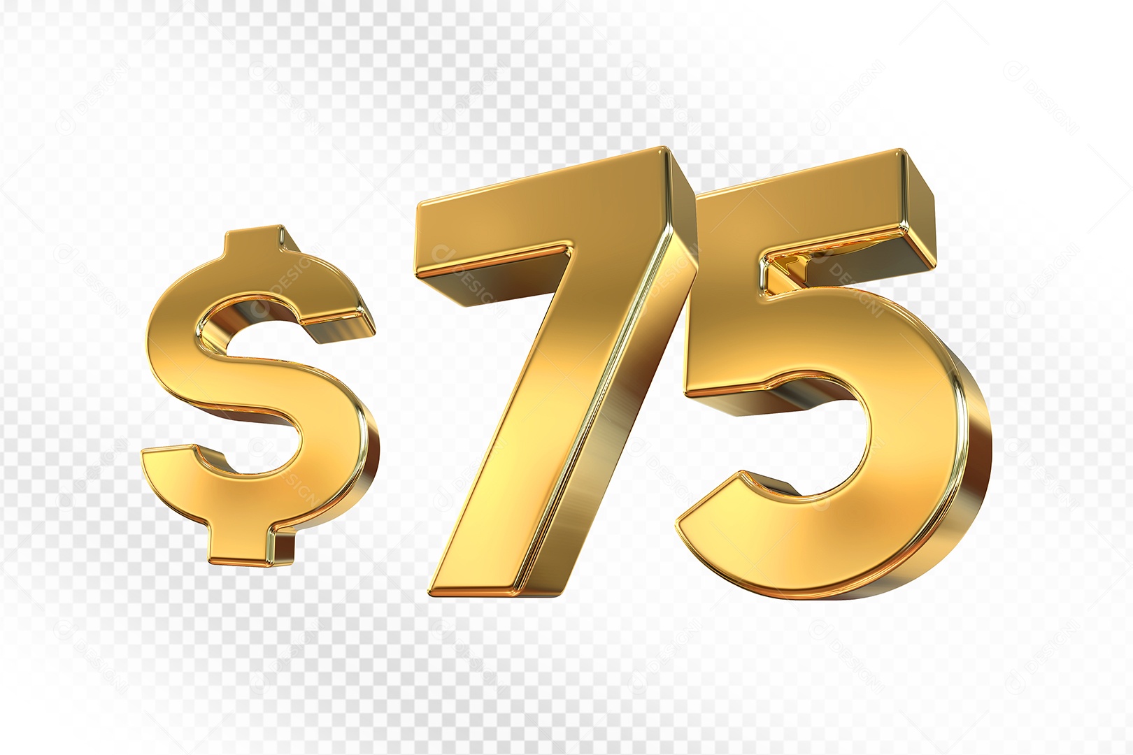 Número Dourado $75 Elemento 3D Para Composição PSD
