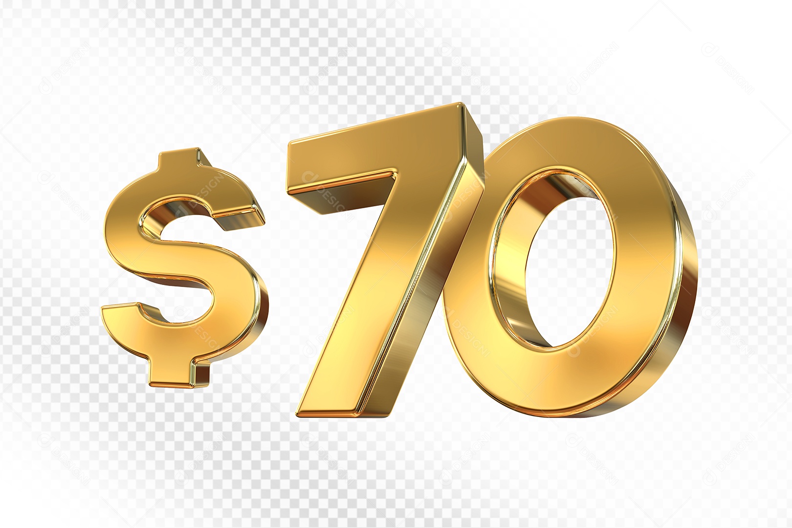 Número Dourado $70 Elemento 3D Para Composição PSD