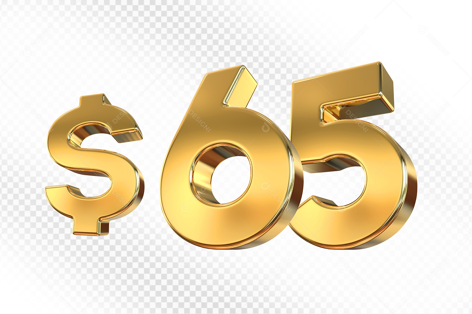 Número Dourado $65 Elemento 3D Para Composição PSD
