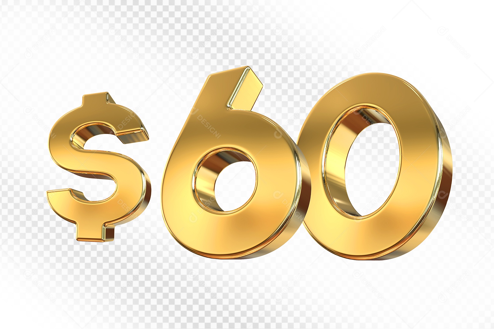 Número Dourado $60 Elemento 3D Para Composição PSD