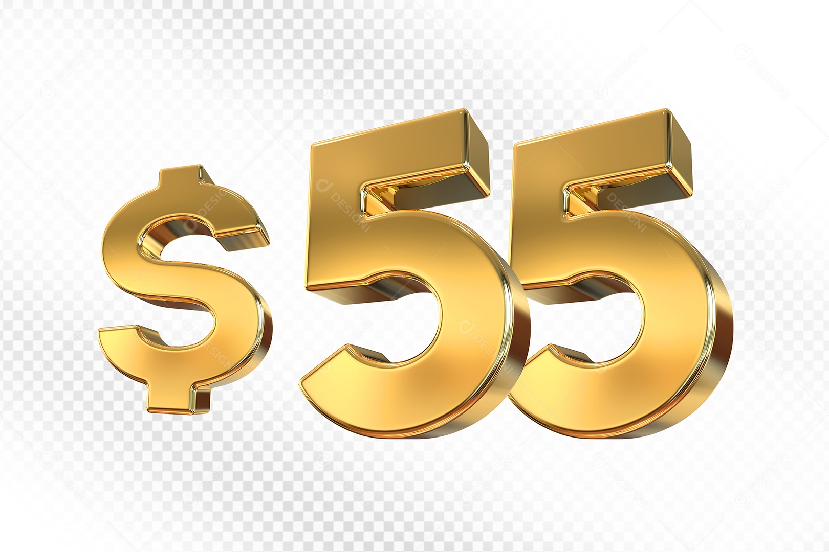 Número Dourado $55 Elemento 3D Para Composição PSD