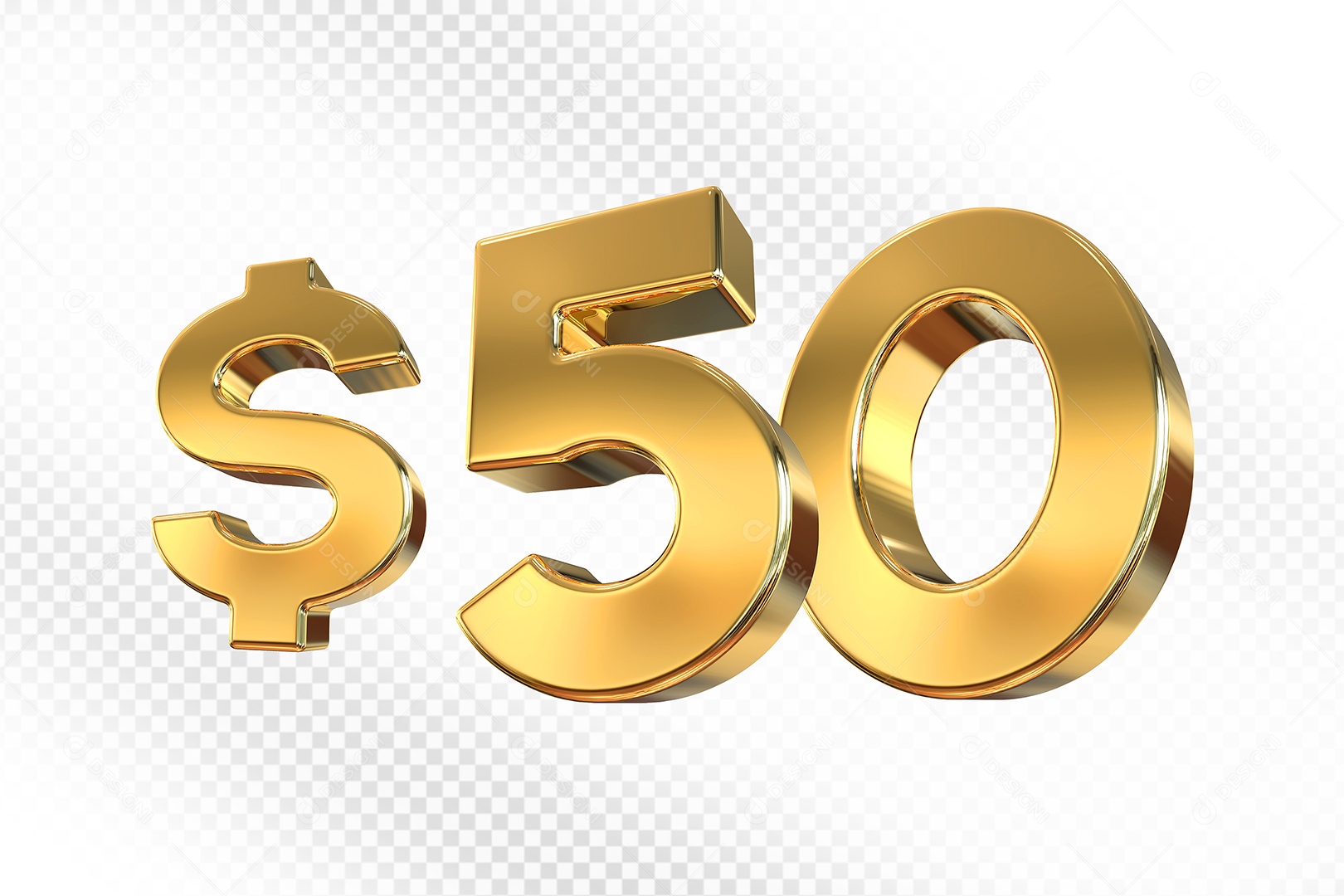 Número Dourado $50 Elemento 3D Para Composição PSD