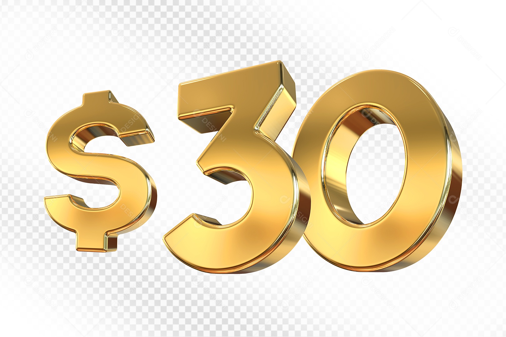 Número Dourado 30$ Elemento 3D Para Composição PSD