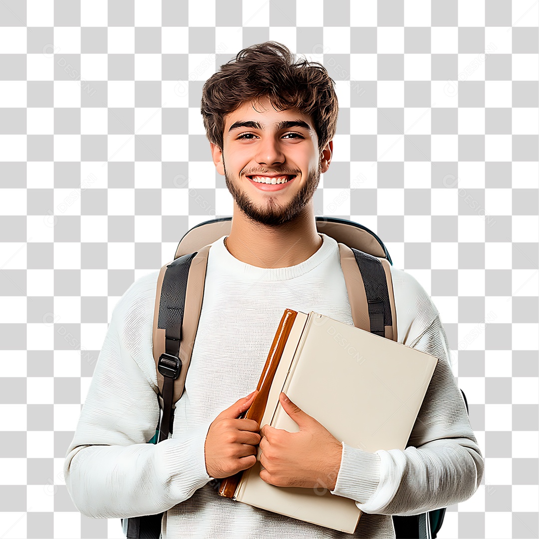 Estudante Segurando Livros PNG Transparente