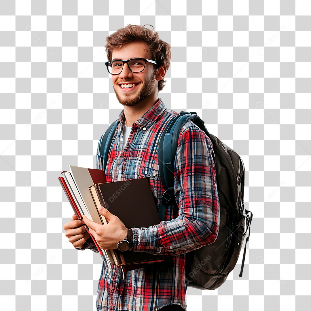 Estudante Segurando Livros PNG Transparente