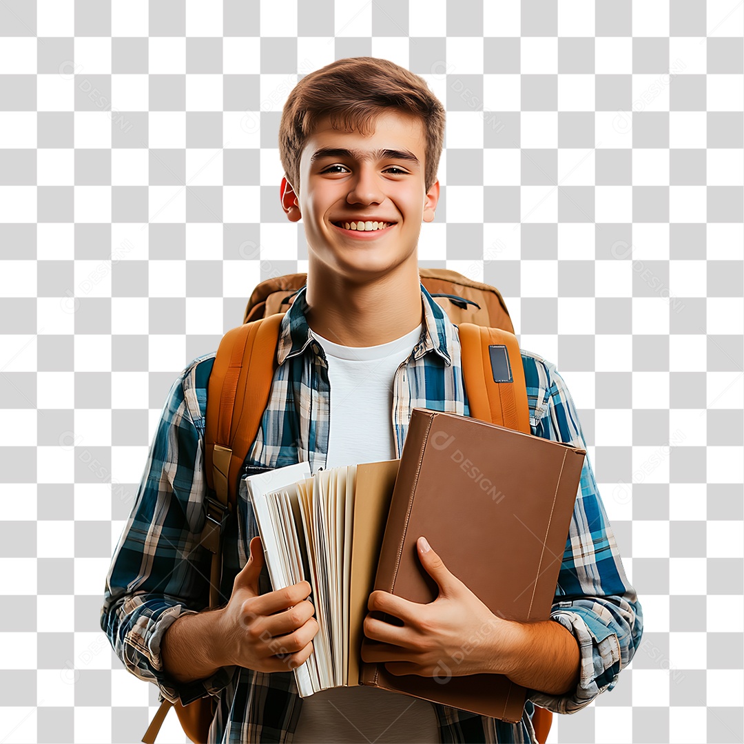 Estudante Segurando Livros PNG Transparente
