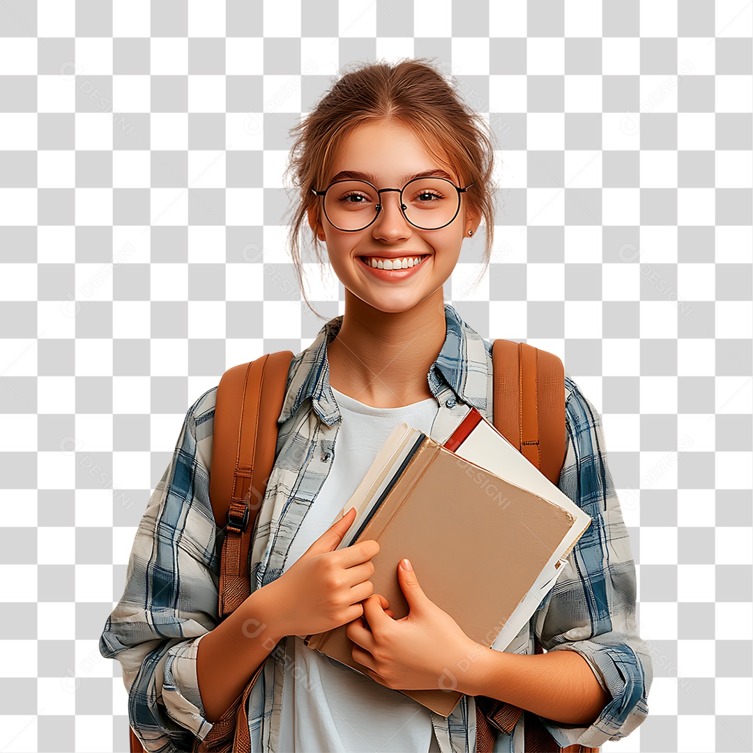 Estudante Segurando Livros PNG Transparente