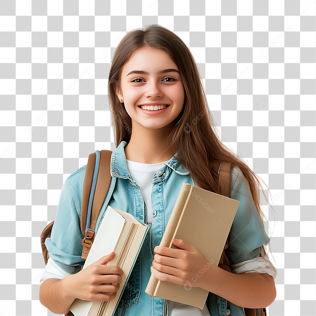 Estudante Segurando Livros PNG Transparente