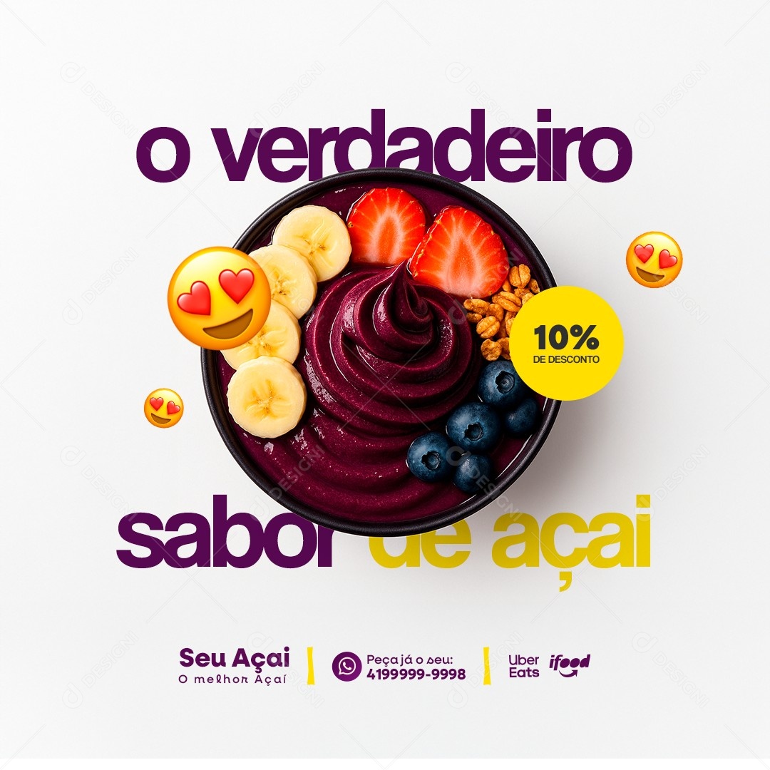 Açaiteria O Verdadeiro Sabor de Açaí Social Media PSD Editável