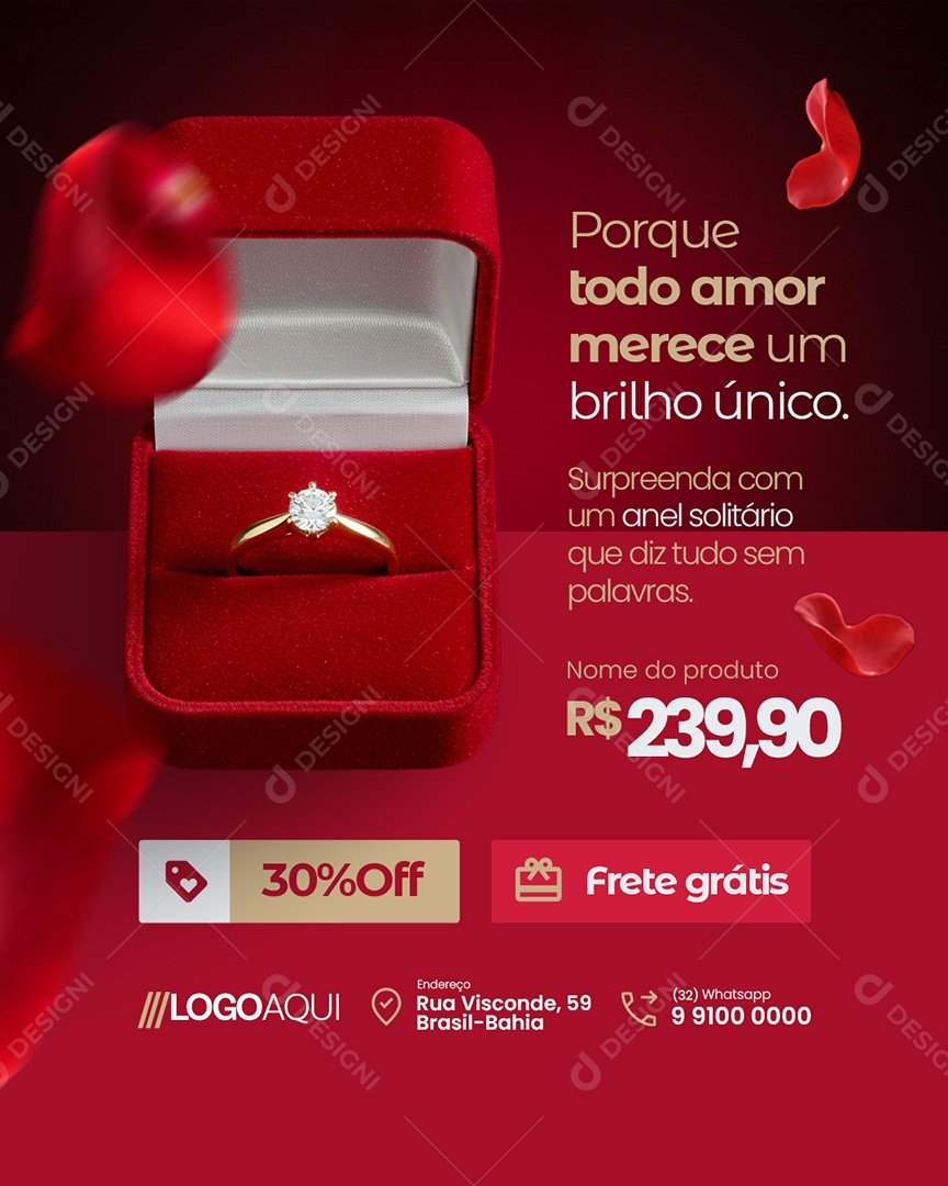 Anel Solitário Porque Todo Amor Merece um Brilho Único Social Media PSD Editável