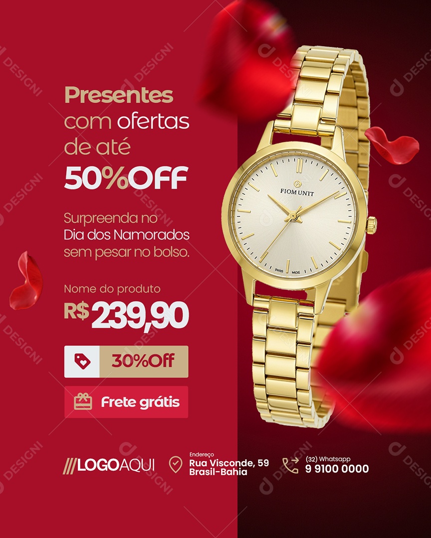 Presentes com Ofertas Relógio Frete Grátis Social Media PSD Editável