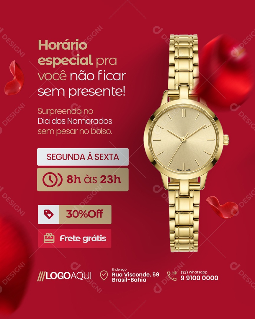 Horário Especial Relógio Dia dos Namorados Social Media PSD Editável