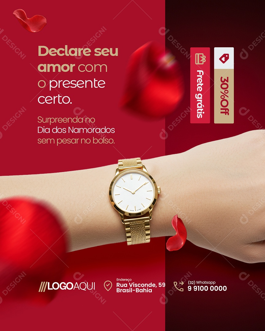 Declare seu Amor Relógio Presente Social Media PSD Editável