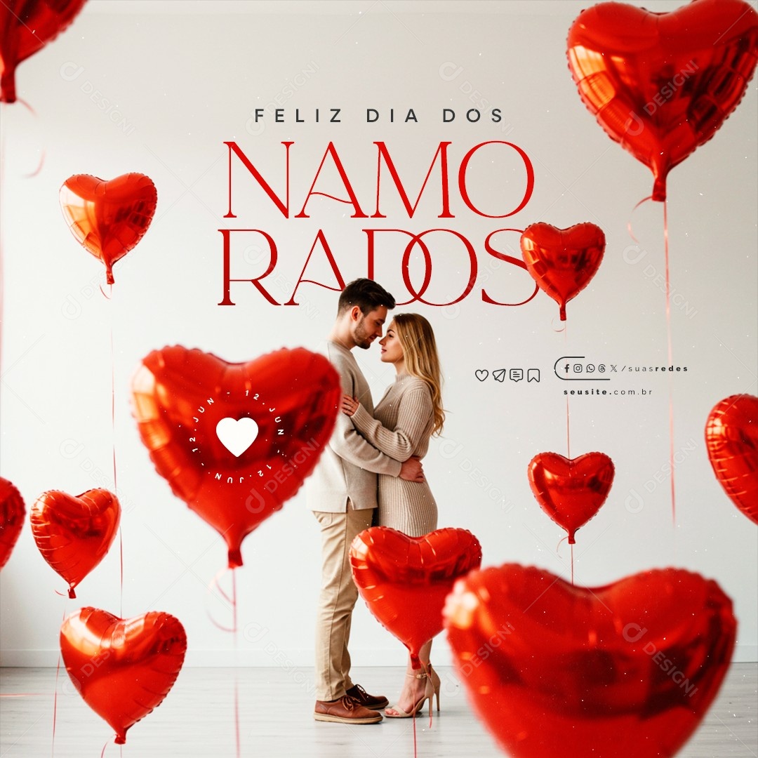 Feliz Dia dos Namorados 12 de Junho Social Media PSD Editável