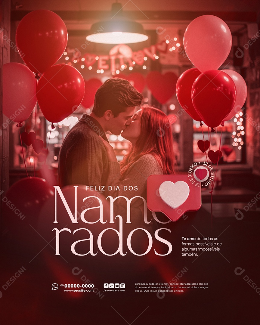 Feliz Dia dos Namorados 12 de junho Social Media PSD Editável