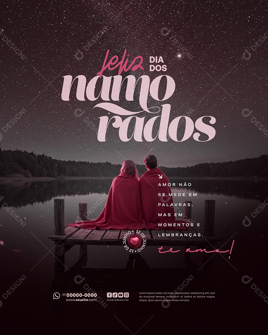 Feliz Dia dos Namorados 12 de junho Social Media PSD Editável