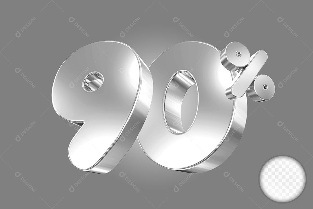Elemento 3D Número 90% Prata Para Composição PSD