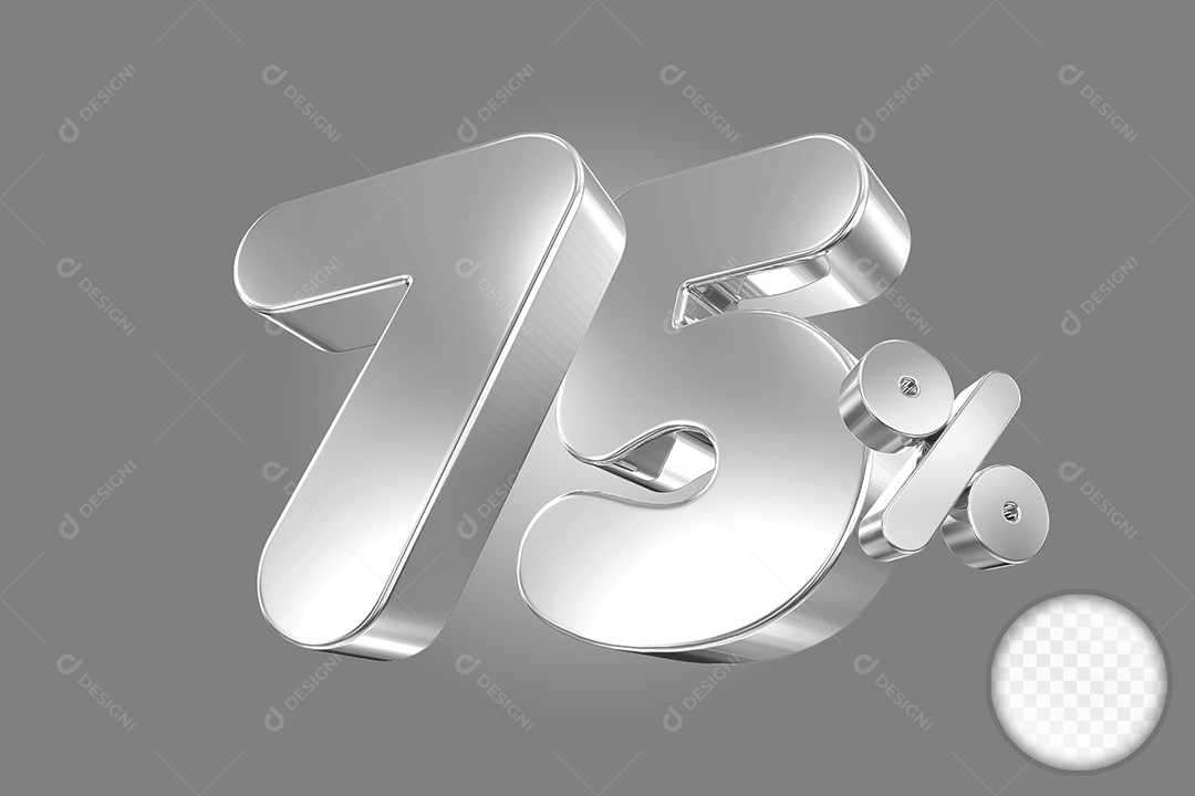 Elemento 3D Número 75% Prata Para Composição PSD