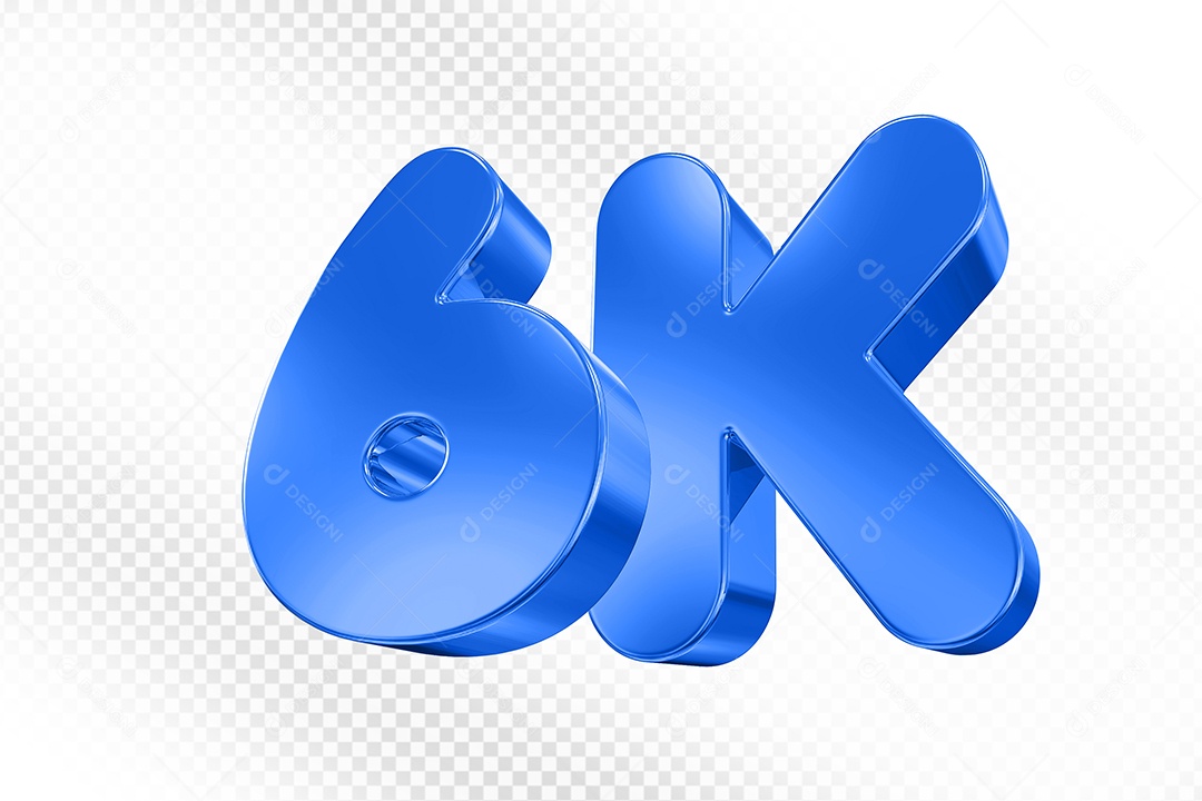 Elemento 3D Número 6K Azul Para Composição PSD
