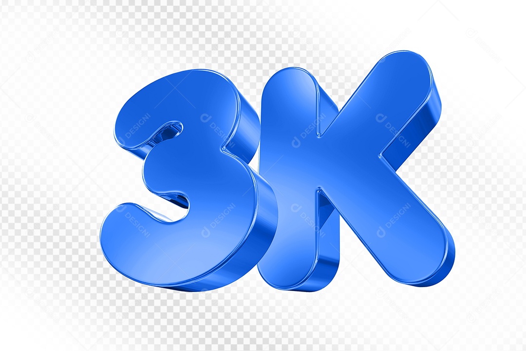 Elemento 3D Número 3K Azul Para Composição PSD