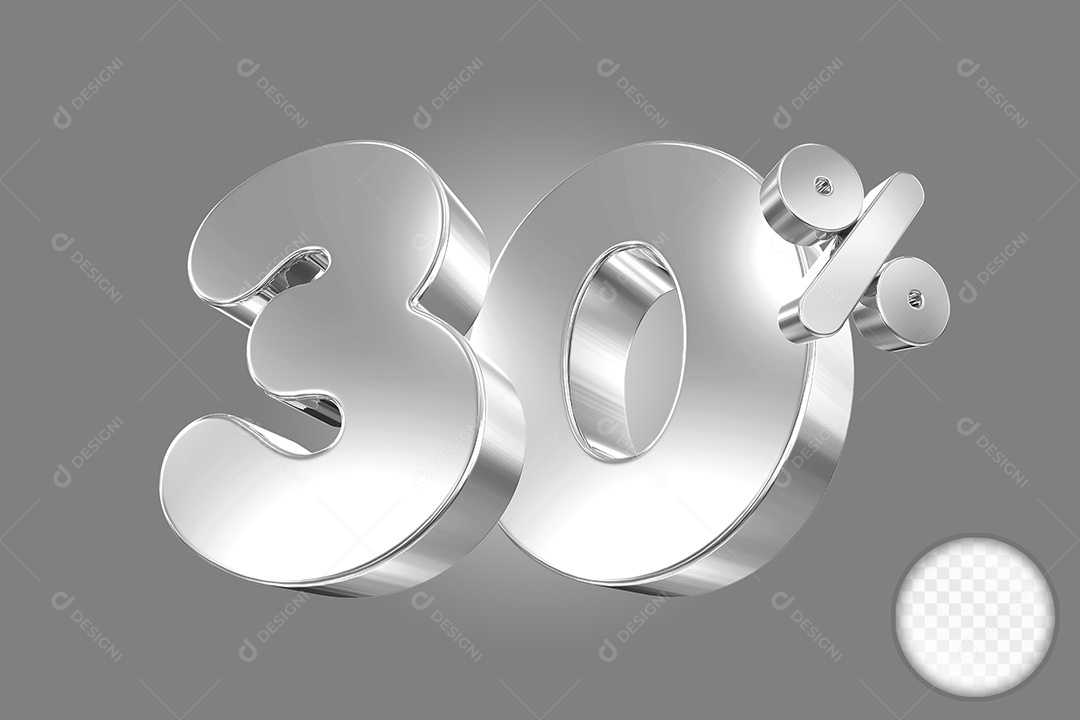 Elemento 3D Número 30% Cinza Para Composição PSD
