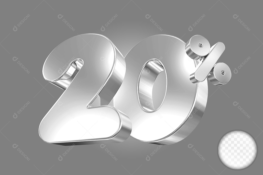 Elemento 3D Número 20% Cinza Para Composição PSD