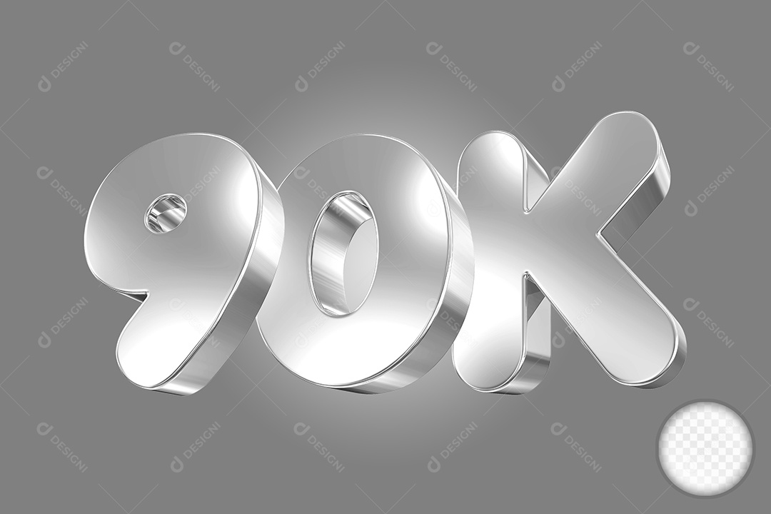 Elemento 3D Número 90K Cinza Para Composição PSD