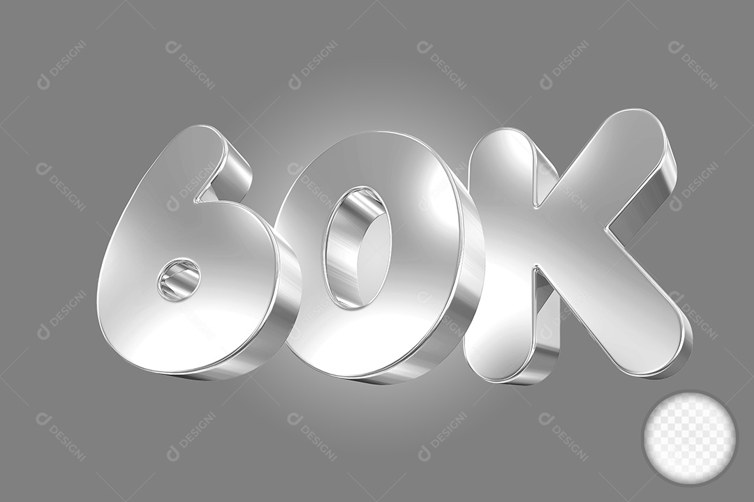 Elemento 3D Número 60K Cinza Para Composição PSD