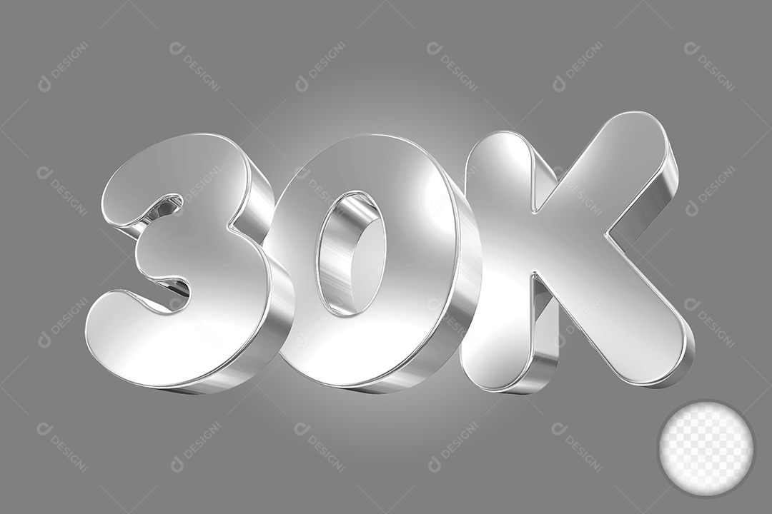 Elemento 3D Número 30K Cinza Para Composição PSD