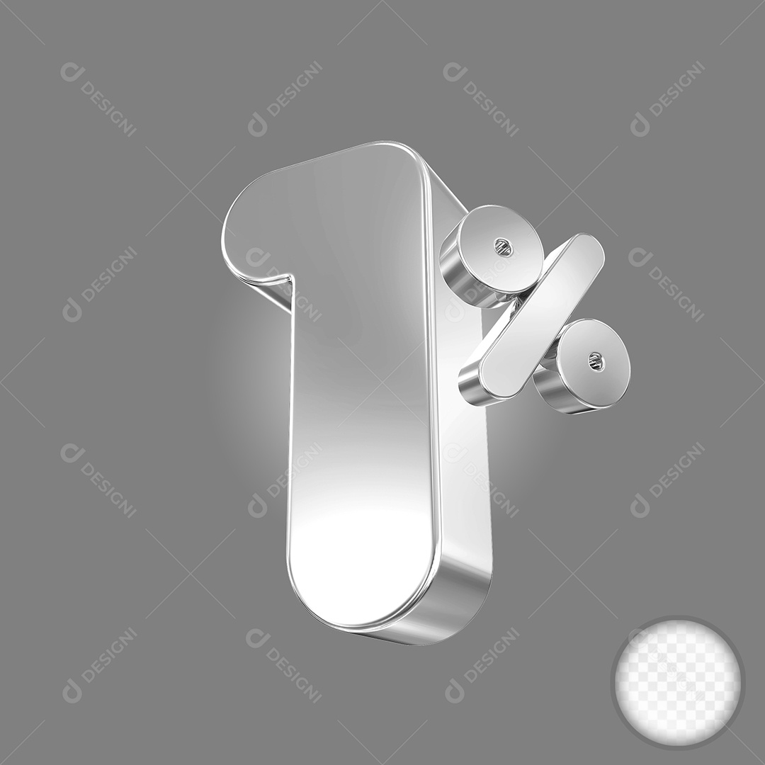 Elemento 3D Número 1% Cinza Para Composição PSD