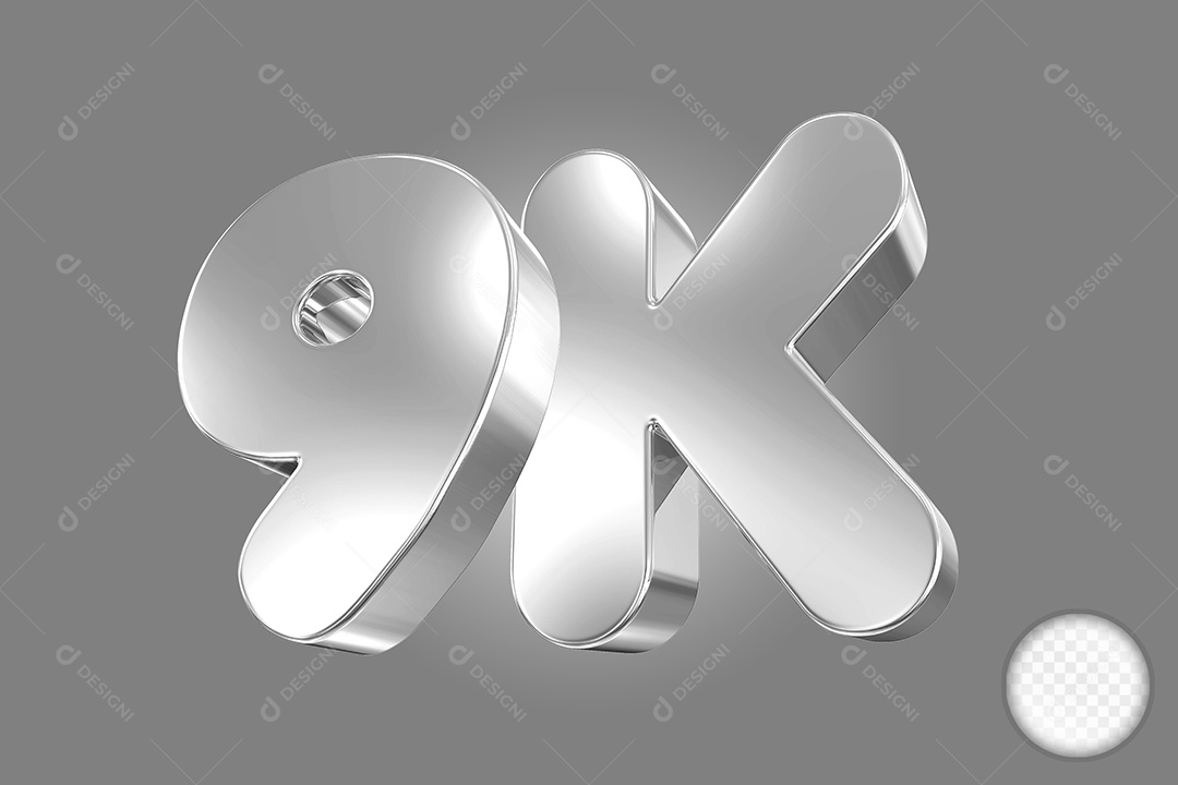 Elemento 3D Número 9K Cinza Para Composição PSD