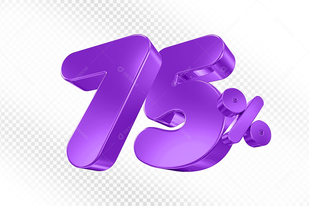 Elemento 3D Número 75% Roxo Para Composição PSD