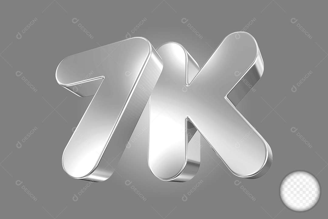 Elemento 3D Número 7K Cinza Para Composição PSD
