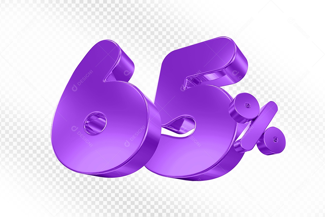 Elemento 3D Número 65% Roxo Para Composição PSD