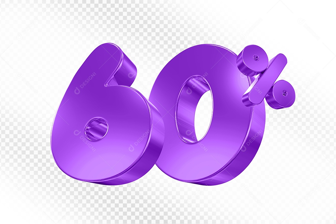 Elemento 3D Número 60% Roxo Para Composição PSD