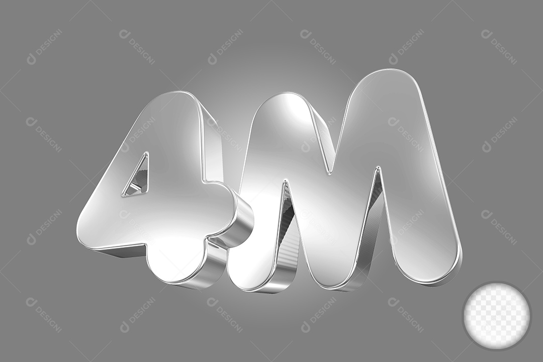 Elemento 3D Número 4M Cinza Para Composição PSD