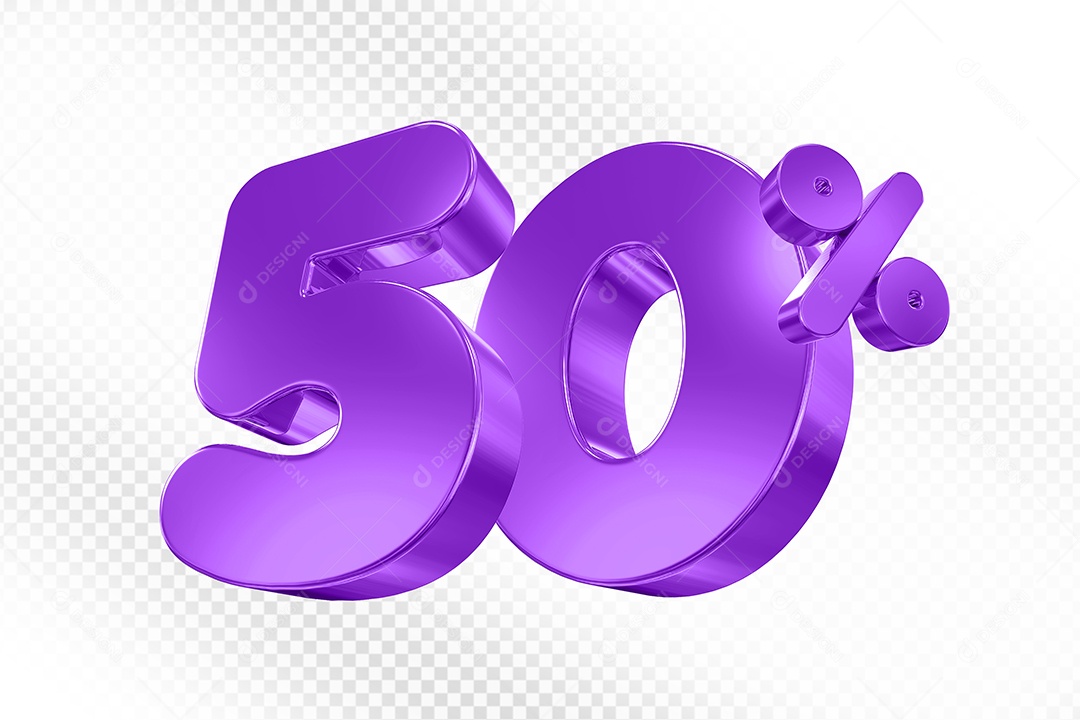 Elemento 3D Número 50% Roxo Para Composição PSD